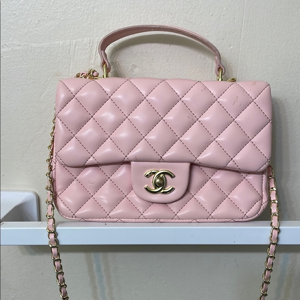 Chanel Pink Quilted Crossbody Bag with Gold Chain